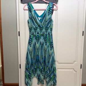 dressbarn Vibrant Blue and Green High Low Dress